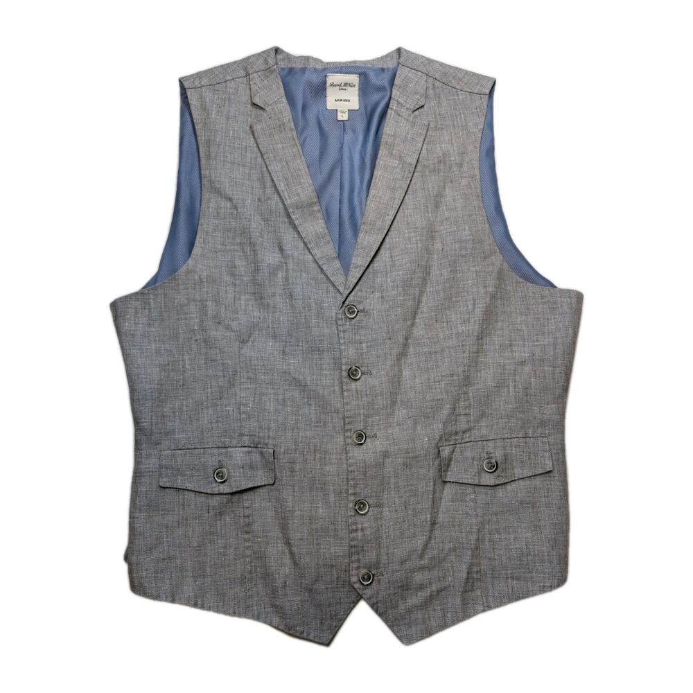 Baird McNutt Murano Linen Vest Mens Large Gray Waistcoat Slub